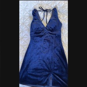 velvet blue dress with open back